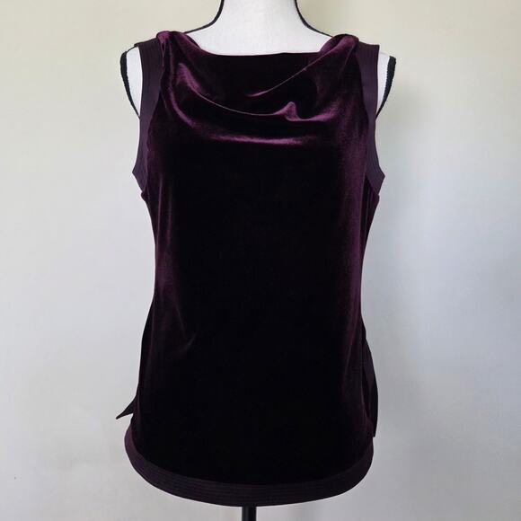 Sandra Darren 8 Velvet Sleeveless Pullover Tank Top Side Slit Cowl Neck Burgundy - Picture 1 of 13